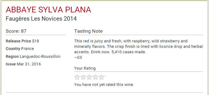 Abbaye Sylva Plana Les Novices 2014 wine has been awarded by Wine Spectator